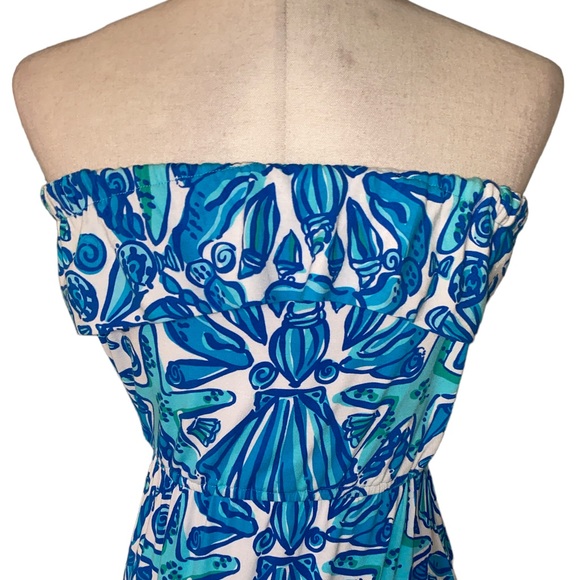 Lilly Pulitzer Strapless Ruffe Dress in Flor Shorely Blue Sailors Valentine - S - Picture 9 of 14
